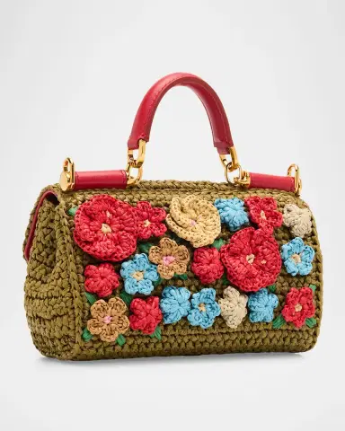 Dolce & Gabbana Floral Applique Crochet Faux Raffia Top-Handle Bag | Thumbnail 3 Dolce & Gabbana Floral Applique Crochet Faux Raffia Top-Handle Bag | Thumbnail 3