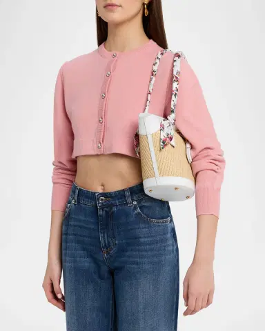 Dolce & Gabbana Floral & Leather-Trim Woven Shoulder Bag | Thumbnail 2 Dolce & Gabbana Floral & Leather-Trim Woven Shoulder Bag | Thumbnail 2
