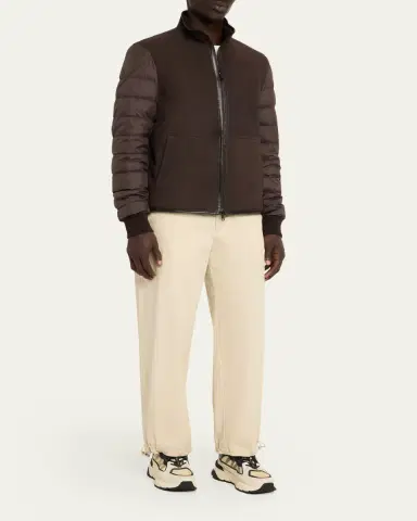 Moncler Men's Leather and Polyester Hybrid Full-Zip Jacket | Thumbnail 2 Moncler Men's Leather and Polyester Hybrid Full-Zip Jacket | Thumbnail 2