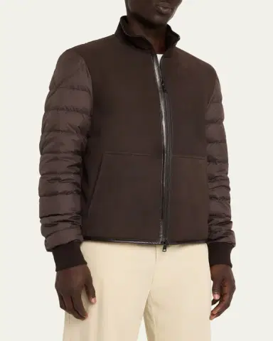 Moncler Men's Leather and Polyester Hybrid Full-Zip Jacket | Thumbnail 4 Moncler Men's Leather and Polyester Hybrid Full-Zip Jacket | Thumbnail 4