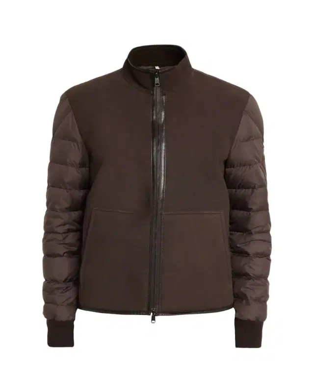 Men's Leather and Polyester Hybrid Full-Zip Jacket