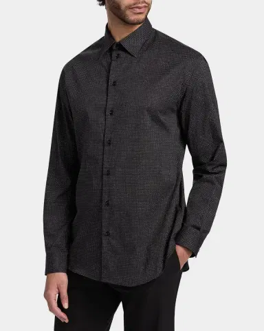 Emporio Armani Men's Cotton Micro-Pattern Sport Shirt | Thumbnail 5