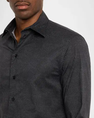Emporio Armani Men's Cotton Micro-Pattern Sport Shirt | Thumbnail 6