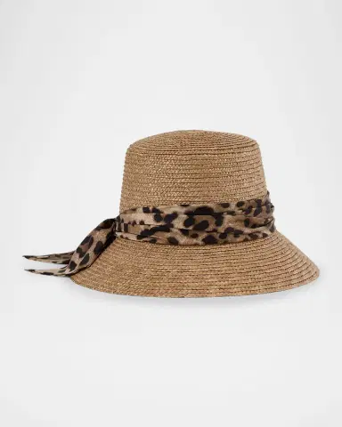 Eugenia Kim Ramona Straw Bucket Hat with Leopard-Print Bow | Thumbnail 2