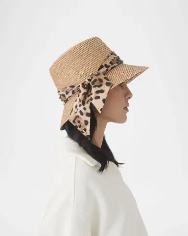 Eugenia Kim Ramona Straw Bucket Hat with Leopard-Print Bow | Thumbnail 4