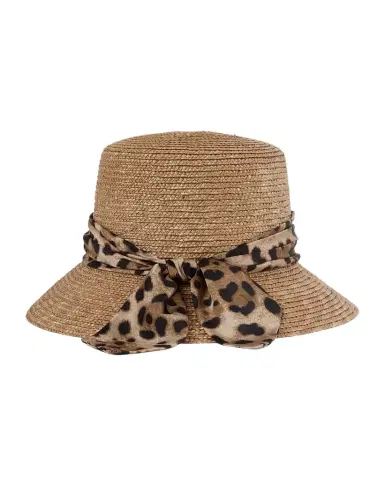 Eugenia Kim Ramona Straw Bucket Hat with Leopard-Print Bow | Thumbnail 1