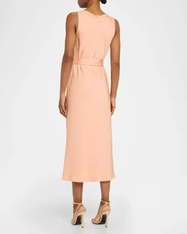 LAPOINTE Lightweight Satin Cowl-Neck Belted Midi Dress | Thumbnail 3