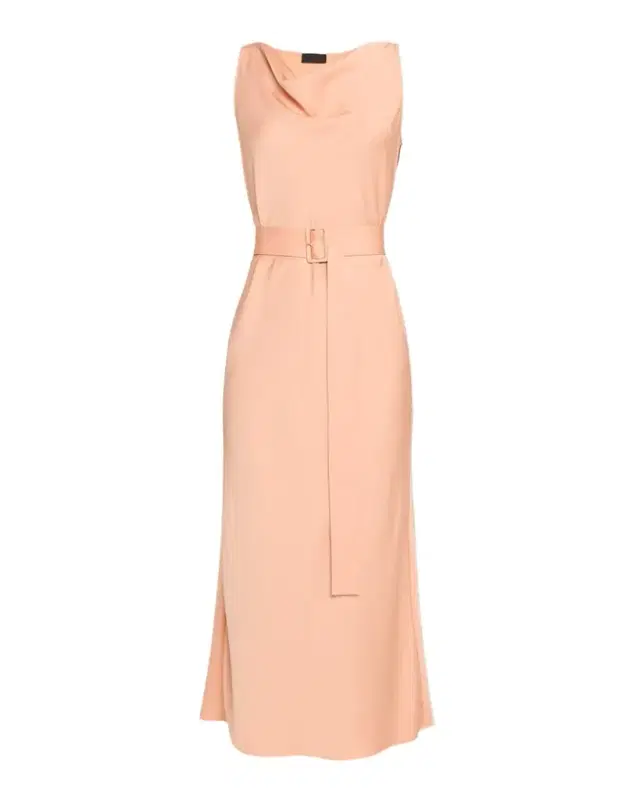 Lightweight Satin Cowl-Neck Belted Midi Dress