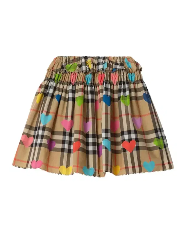 Girl 's Heart Check Cotton Skirt, Size 6M-3