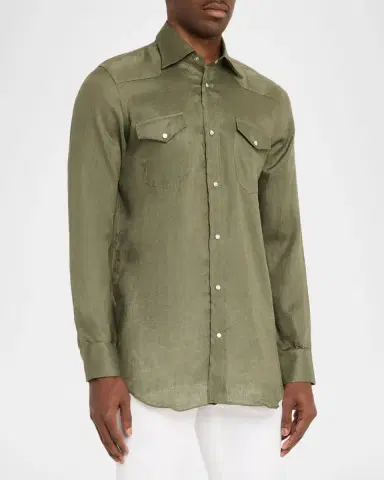 Sartorio Men's Texas Linen Button-Front Shirt | Thumbnail 4 Sartorio Men's Texas Linen Button-Front Shirt | Thumbnail 4
