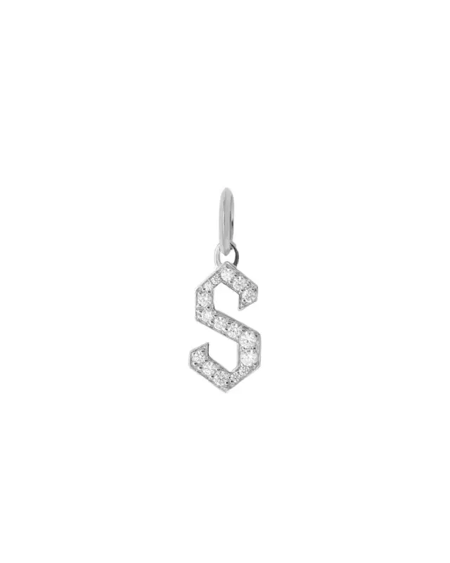 Jennifer Fisher Capital Gothic Letter Charm with Pavé White Diamonds