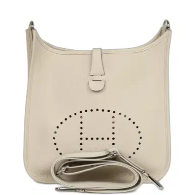 HERMÈS Hermes Evelyne III PM Craie Clemence Palladium Hardware | Thumbnail 1 HERMÈS Hermes Evelyne III PM Craie Clemence Palladium Hardware | Thumbnail 1