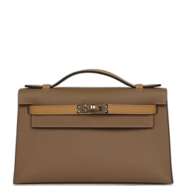 hermes Hermes Special Order (HSS) Kelly Pochette Beige De Weimar and Biscuit Swift Permabrass Hardware