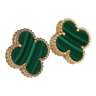 Van Cleef & Arpels Van Cleef & Arpels Vintage Alhambra Motif Earrings Malachite 18K Yellow Gold | Thumbnail 2 Van Cleef & Arpels Van Cleef & Arpels Vintage Alhambra Motif Earrings Malachite 18K Yellow Gold | Thumbnail 2