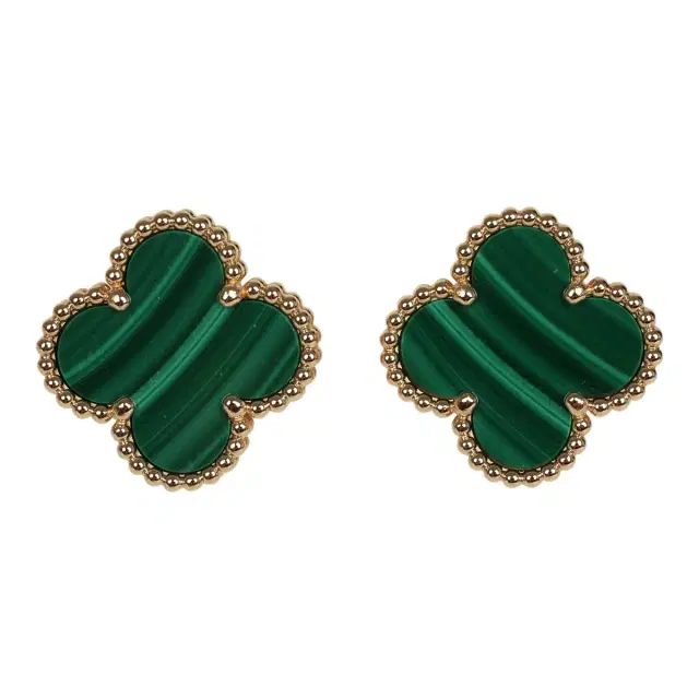Van Cleef & Arpels Van Cleef & Arpels Vintage Alhambra Motif Earrings Malachite 18K Yellow Gold