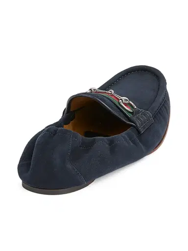 Gucci Men's Horsebit Web Suede Moccasin Loafers - Midnight Blue - Size 15 | Thumbnail 3