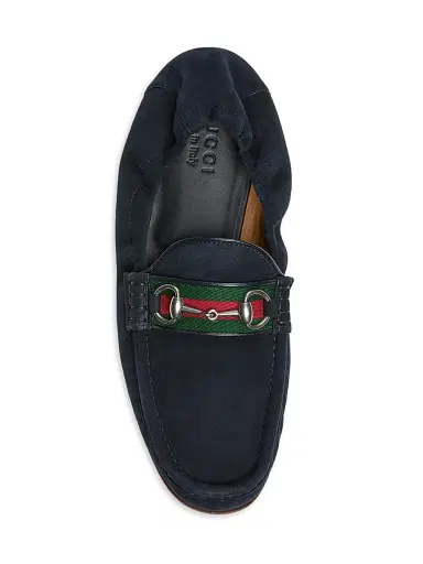 Gucci Men's Horsebit Web Suede Moccasin Loafers - Midnight Blue - Size 15 | Thumbnail 4