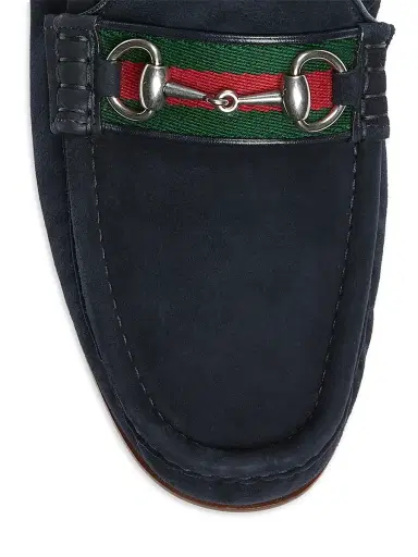 Gucci Men's Horsebit Web Suede Moccasin Loafers - Midnight Blue - Size 15 | Thumbnail 5