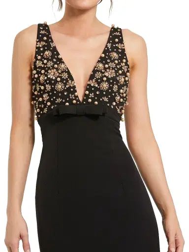 Mac Duggal Women's Petite Embellished Crepe V-Neck Gown - Black - Size Petite 12 | Thumbnail 3
