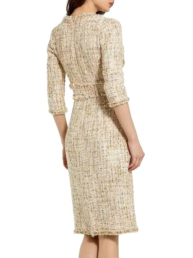 Mac Duggal Women's Petite Embellished Tweed Round-Neck Midi-Dress - Blush - Size Petite 12 | Thumbnail 2