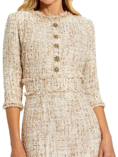 Mac Duggal Women's Petite Embellished Tweed Round-Neck Midi-Dress - Blush - Size Petite 12 | Thumbnail 3