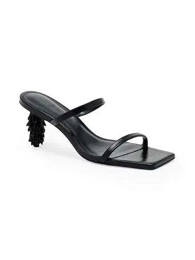 Cult Gaia Women's Riley 75MM Beaded-Heel Leather Sandals - Black | Thumbnail 2 Cult Gaia Women's Riley 75MM Beaded-Heel Leather Sandals - Black | Thumbnail 2