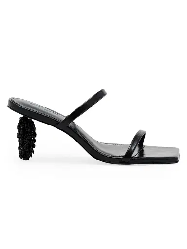 Cult Gaia Women's Riley 75MM Beaded-Heel Leather Sandals - Black | Thumbnail 1 Cult Gaia Women's Riley 75MM Beaded-Heel Leather Sandals - Black | Thumbnail 1