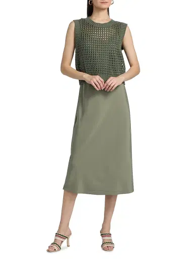 dh New York Women's Mixed-Media Cotton Midi-Dress - Willow - Size Large | Thumbnail 3 dh New York Women's Mixed-Media Cotton Midi-Dress - Willow - Size Large | Thumbnail 3