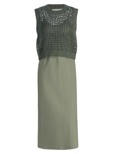 dh New York Women's Mixed-Media Cotton Midi-Dress - Willow - Size Large | Thumbnail 1 dh New York Women's Mixed-Media Cotton Midi-Dress - Willow - Size Large | Thumbnail 1