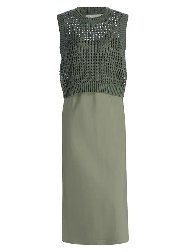 Women's Mixed-Media Cotton Midi-Dress - Willow