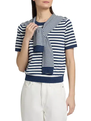 dh New York Women's Joan Striped Tie Blouse - Indigo Combo | Thumbnail 3 dh New York Women's Joan Striped Tie Blouse - Indigo Combo | Thumbnail 3