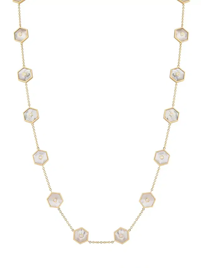Women's Baia 18K Yellow Gold, Mother-Of-Pearl & 1.4 TCW Diamond Station Necklace - Yellow Gold