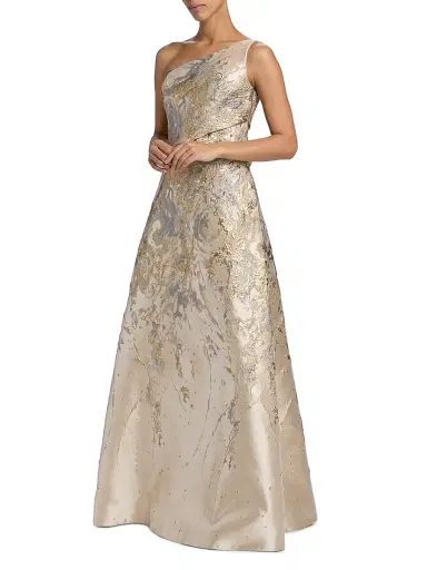 Rene Ruiz Collection Women's Floral Metallic Brocade One-Shoulder Gown - Gold | Thumbnail 2
