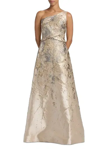 Rene Ruiz Collection Women's Floral Metallic Brocade One-Shoulder Gown - Gold | Thumbnail 3