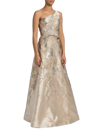 Rene Ruiz Collection Women's Floral Metallic Brocade One-Shoulder Gown - Gold | Thumbnail 4