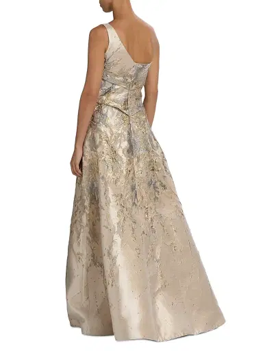 Rene Ruiz Collection Women's Floral Metallic Brocade One-Shoulder Gown - Gold | Thumbnail 5