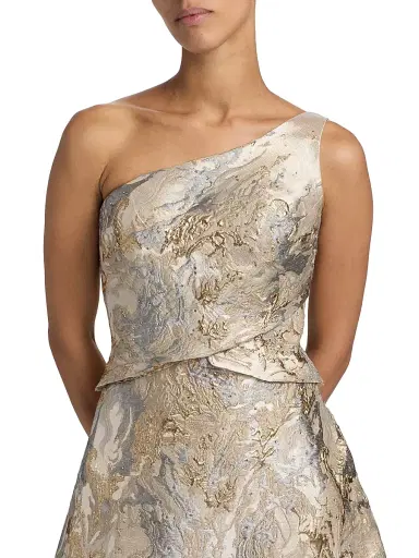 Rene Ruiz Collection Women's Floral Metallic Brocade One-Shoulder Gown - Gold | Thumbnail 6
