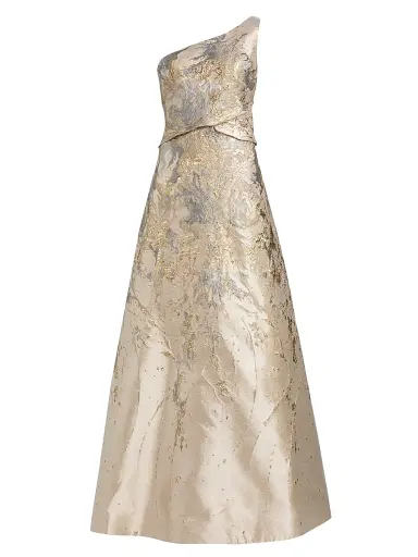 Rene Ruiz Collection Women's Floral Metallic Brocade One-Shoulder Gown - Gold | Thumbnail 1