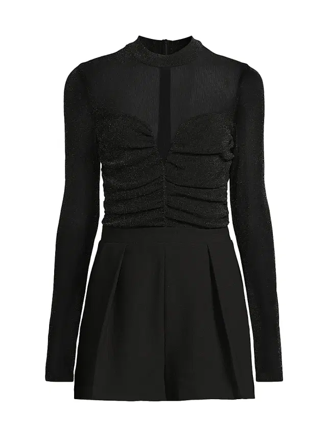 Black Halo Women's Leonarda Mesh Metallic Long-Sleeve Romper - Glistening Black