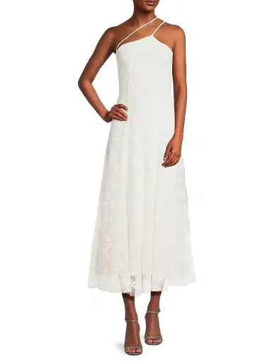 Black Halo Women's Athena One-Shoulder Midi-Dress - Chantilly White | Thumbnail 2
