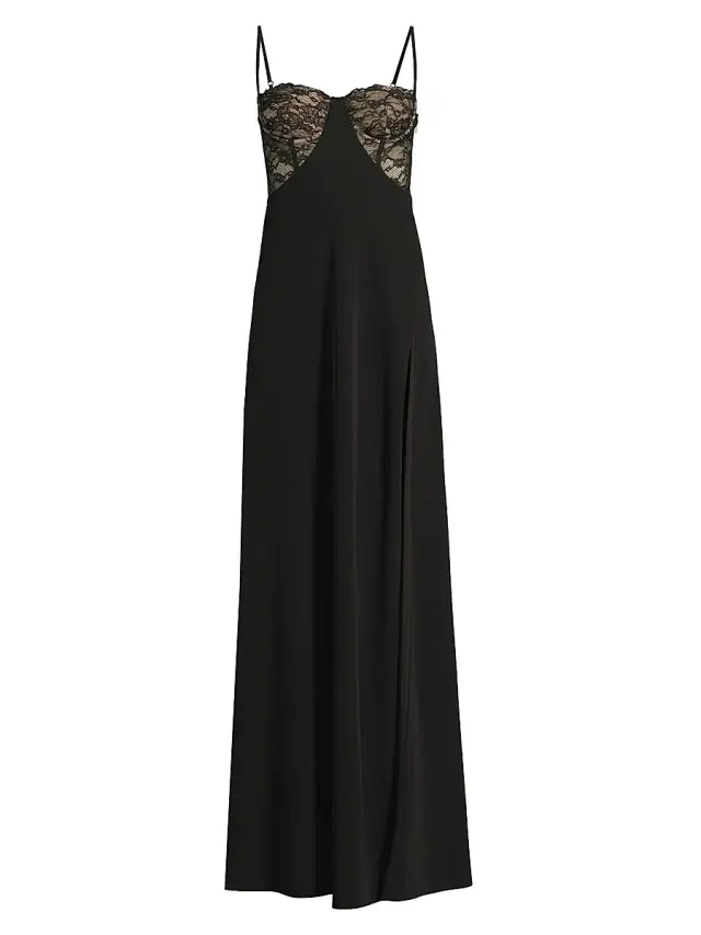 Black Halo Women's Coressa Lace-Trimmed Bias-Cut Gown - Black