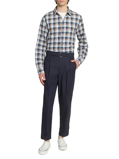 OFFICINE GÉNÉRALE Men's Hugo Cotton Poplin Pleated Trousers | Thumbnail 2
