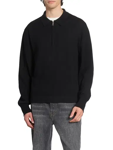 OFFICINE GÉNÉRALE Men's Bene Merino Wool Quarter-Zip Sweater - Black - Size XXL | Thumbnail 3 OFFICINE GÉNÉRALE Men's Bene Merino Wool Quarter-Zip Sweater - Black - Size XXL | Thumbnail 3