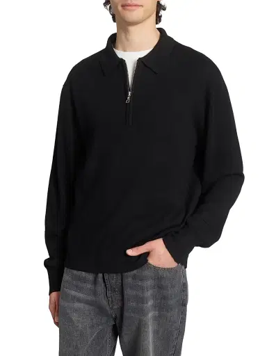 OFFICINE GÉNÉRALE Men's Bene Merino Wool Quarter-Zip Sweater - Black - Size XXL | Thumbnail 6 OFFICINE GÉNÉRALE Men's Bene Merino Wool Quarter-Zip Sweater - Black - Size XXL | Thumbnail 6