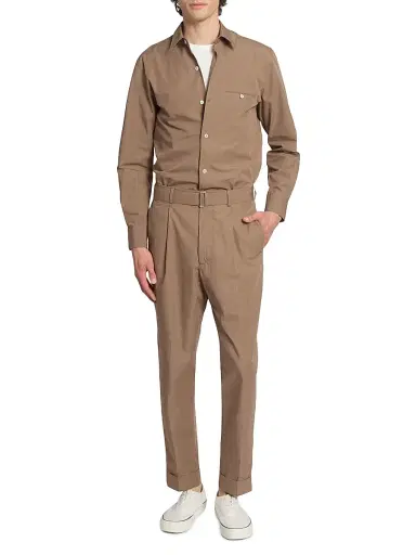 OFFICINE GÉNÉRALE Men's Hugo Cotton Poplin Pleated Trousers | Thumbnail 2