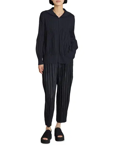 Pleats Please Issey Miyake Women's Fluffy Basics Plissé Zip Hoodie - Black - Size Large | Thumbnail 2