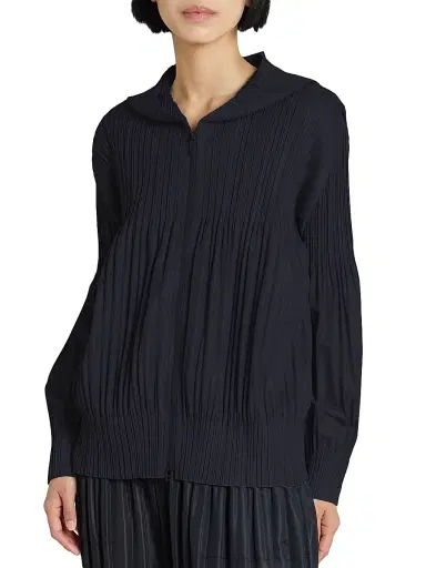 Pleats Please Issey Miyake Women's Fluffy Basics Plissé Zip Hoodie - Black - Size Large | Thumbnail 3
