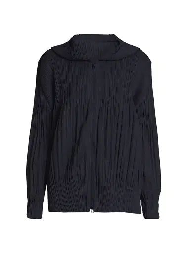 Pleats Please Issey Miyake Women's Fluffy Basics Plissé Zip Hoodie - Black - Size Large | Thumbnail 1