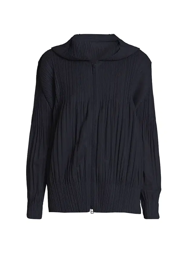 Pleats Please Issey Miyake Women's Fluffy Basics Plissé Zip Hoodie - Black