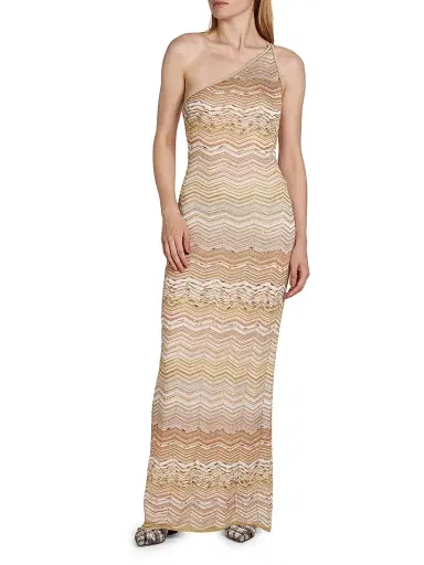 Missoni Women's Chevron One-Shoulder Maxi Dress - Light Gold - Size 12 | Thumbnail 2